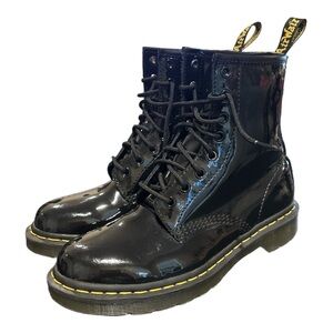 Black Patent Leather Lace-Up Boots